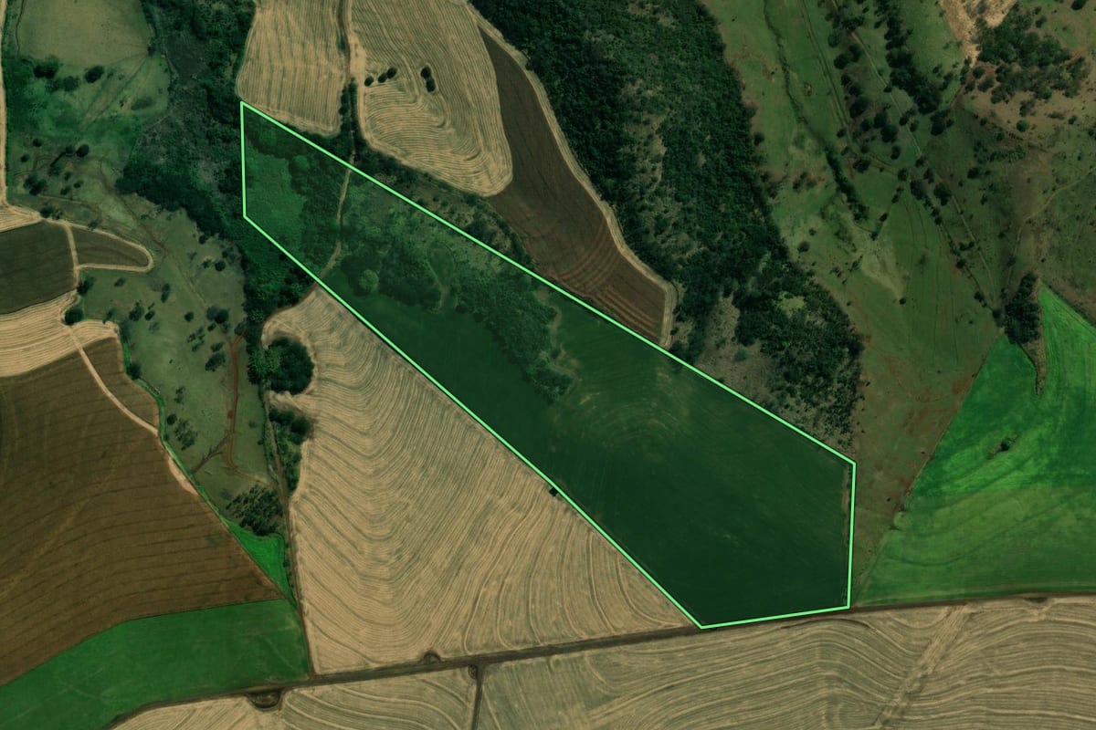 Imagem de satélite do imóvel rural em Assaí (PR), com o contorno declarado no CAR desenhado por cima.