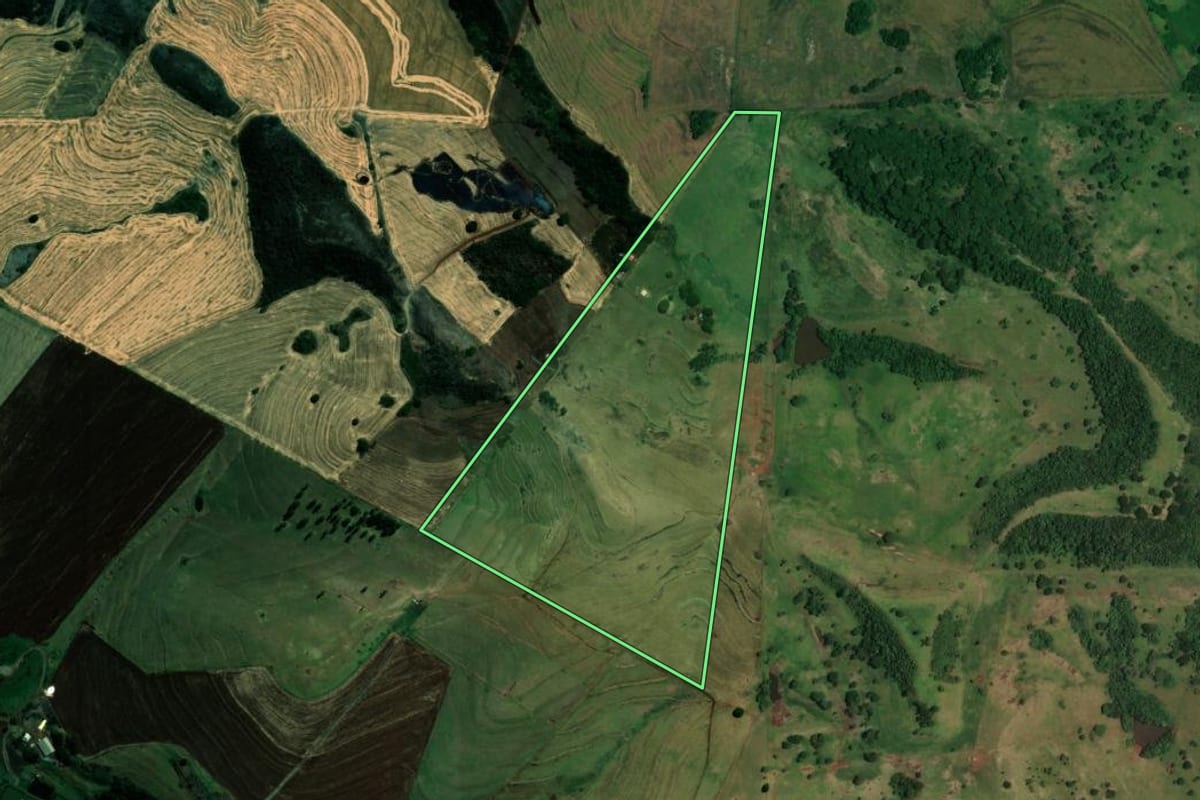 Imagem de satélite do imóvel rural em Assaí (PR), com o contorno declarado no CAR desenhado por cima.