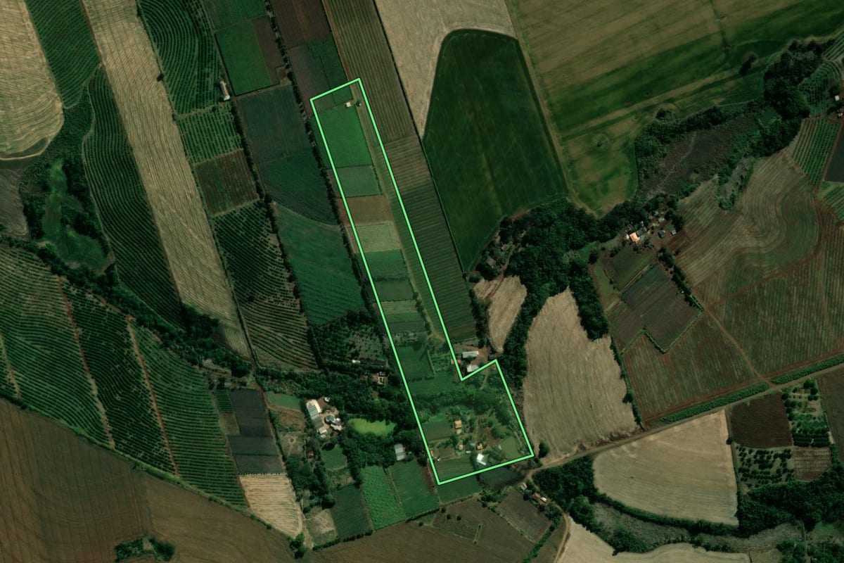 Imagem de satélite do imóvel rural em Assaí (PR), com o contorno declarado no CAR desenhado por cima.