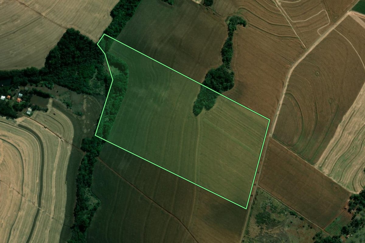 Imagem de satélite do imóvel rural em Assaí (PR), com o contorno declarado no CAR desenhado por cima.