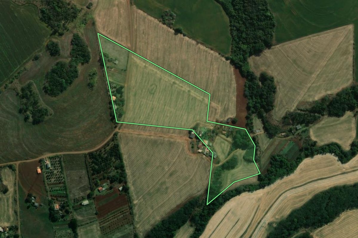 Imagem de satélite do imóvel rural em Assaí (PR), com o contorno declarado no CAR desenhado por cima.