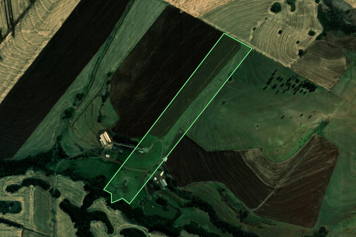 Imagem de satélite do imóvel rural em Assaí (PR), com o contorno declarado no CAR desenhado por cima.