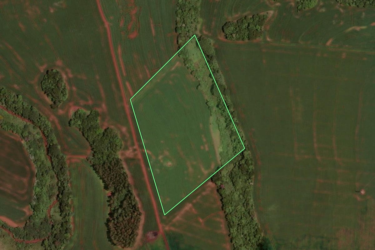 Imagem de satélite do imóvel rural em Assis Chateaubriand (PR), com o contorno declarado no CAR desenhado por cima.