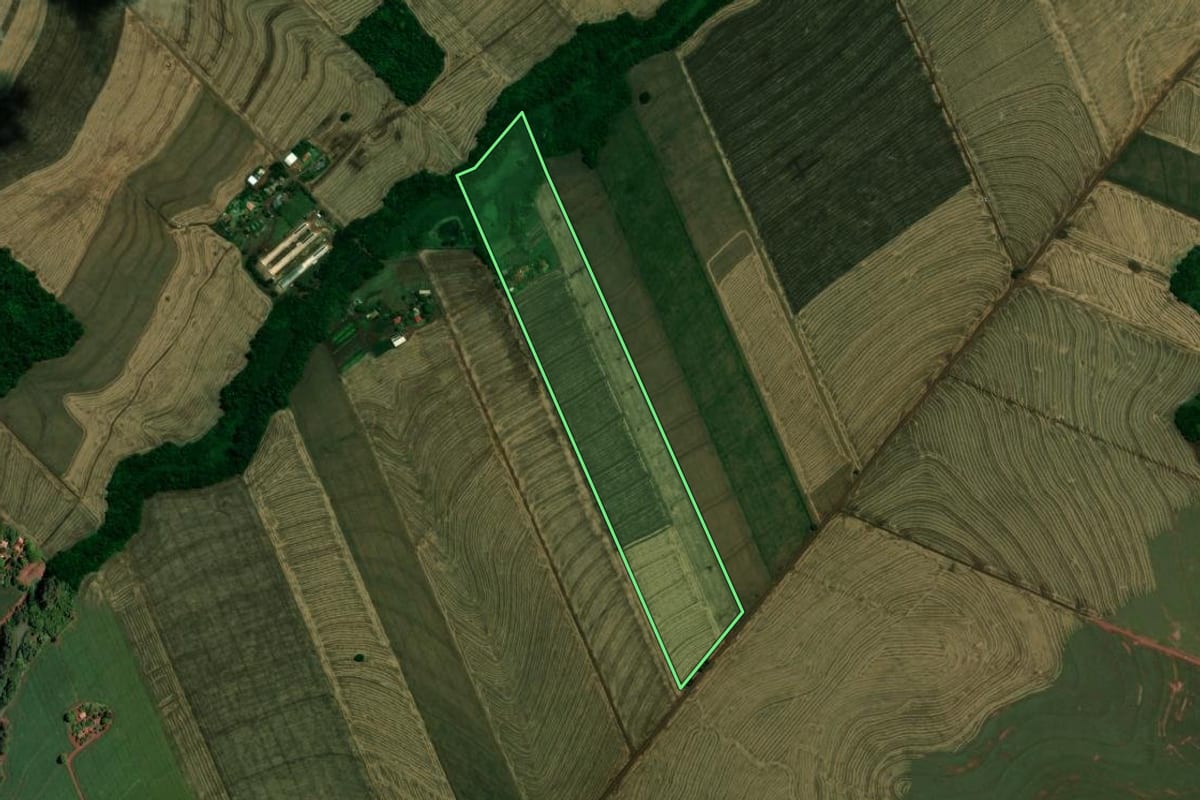 Imagem de satélite do imóvel rural em Assis Chateaubriand (PR), com o contorno declarado no CAR desenhado por cima.