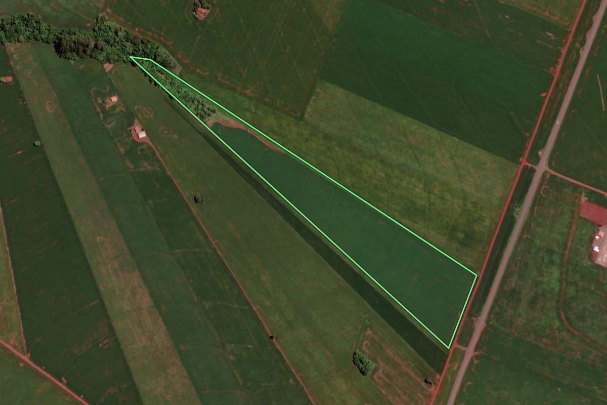 Imagem de satélite do imóvel rural em Assis Chateaubriand (PR), com o contorno declarado no CAR desenhado por cima.
