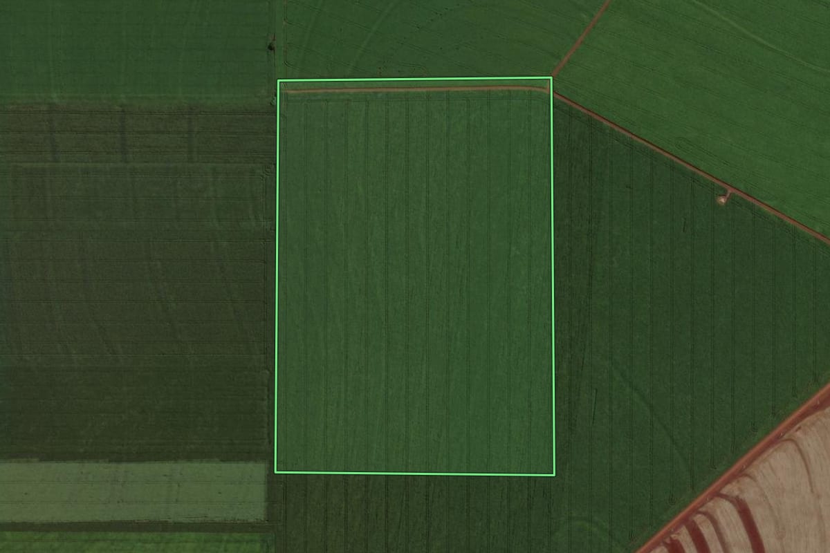 Imagem de satélite do imóvel rural em Assis Chateaubriand (PR), com o contorno declarado no CAR desenhado por cima.