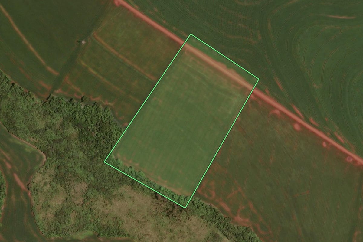 Imagem de satélite do imóvel rural em Assis Chateaubriand (PR), com o contorno declarado no CAR desenhado por cima.