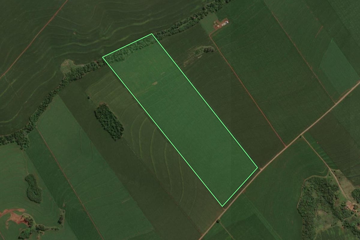 Imagem de satélite do imóvel rural em Astorga (PR), com o contorno declarado no CAR desenhado por cima.