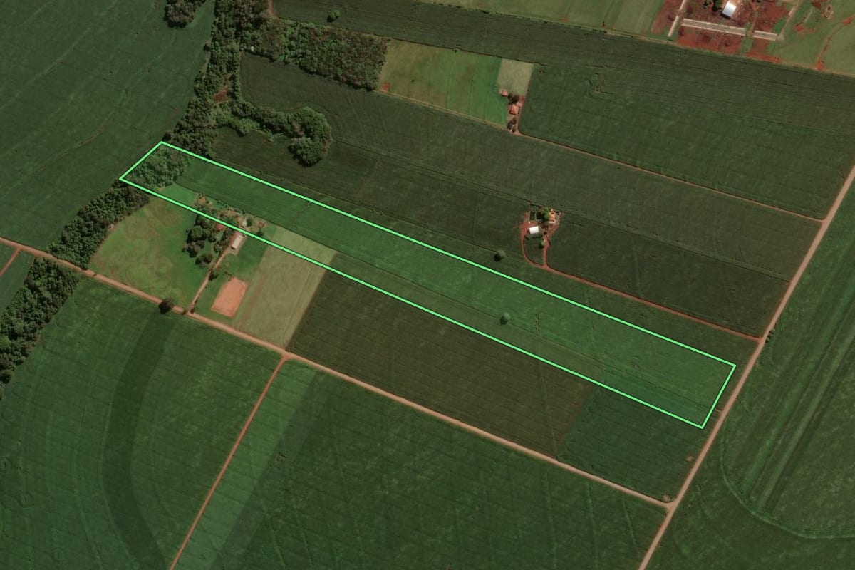 Imagem de satélite do imóvel rural em Astorga (PR), com o contorno declarado no CAR desenhado por cima.