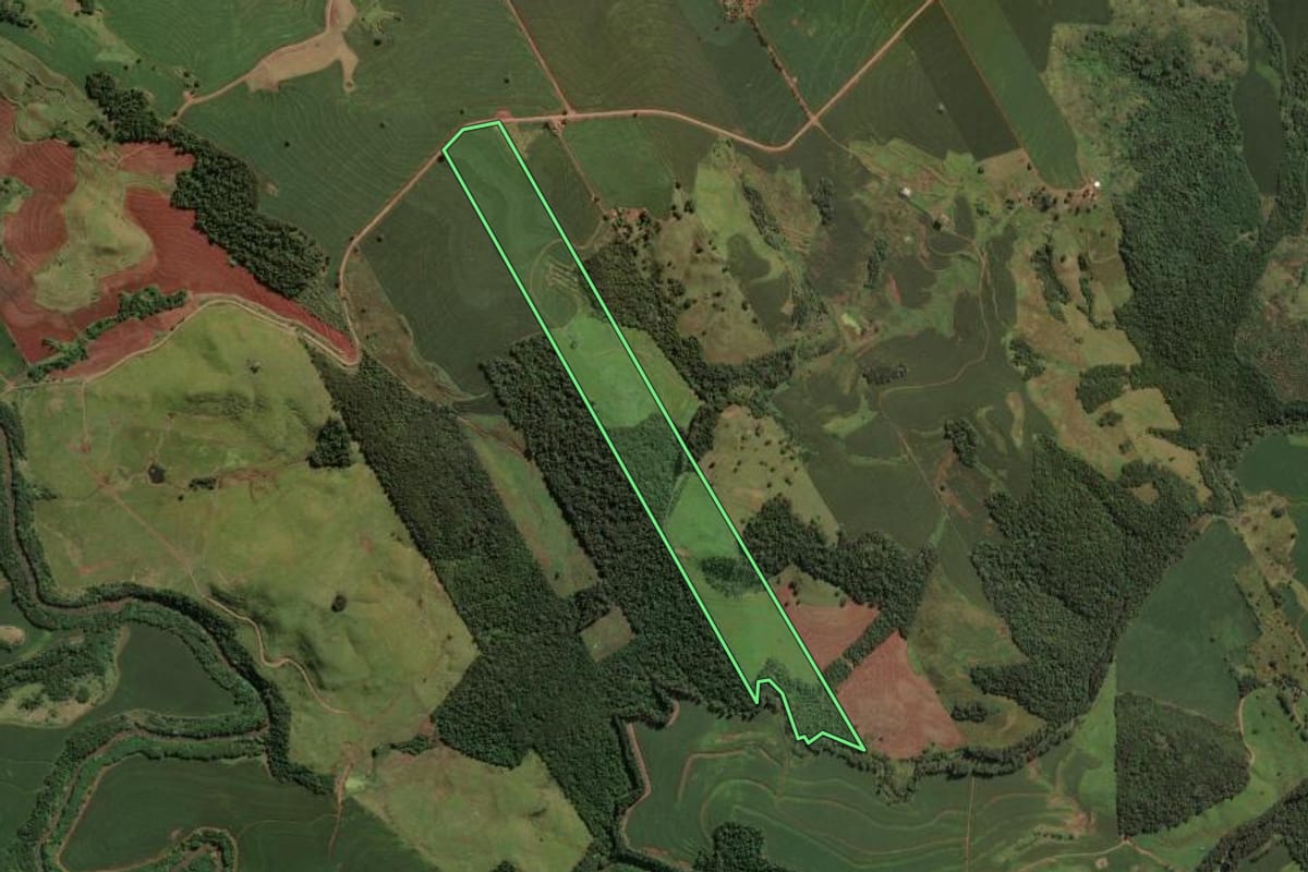 Imagem de satélite do imóvel rural em Astorga (PR), com o contorno declarado no CAR desenhado por cima.
