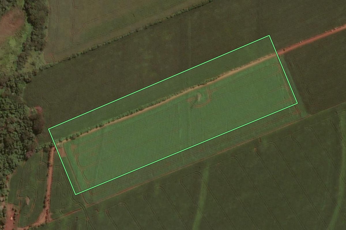 Imagem de satélite do imóvel rural em Astorga (PR), com o contorno declarado no CAR desenhado por cima.