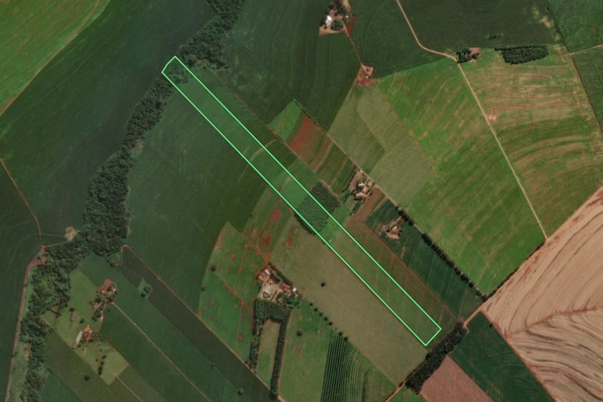 Imagem de satélite do imóvel rural em Astorga (PR), com o contorno declarado no CAR desenhado por cima.
