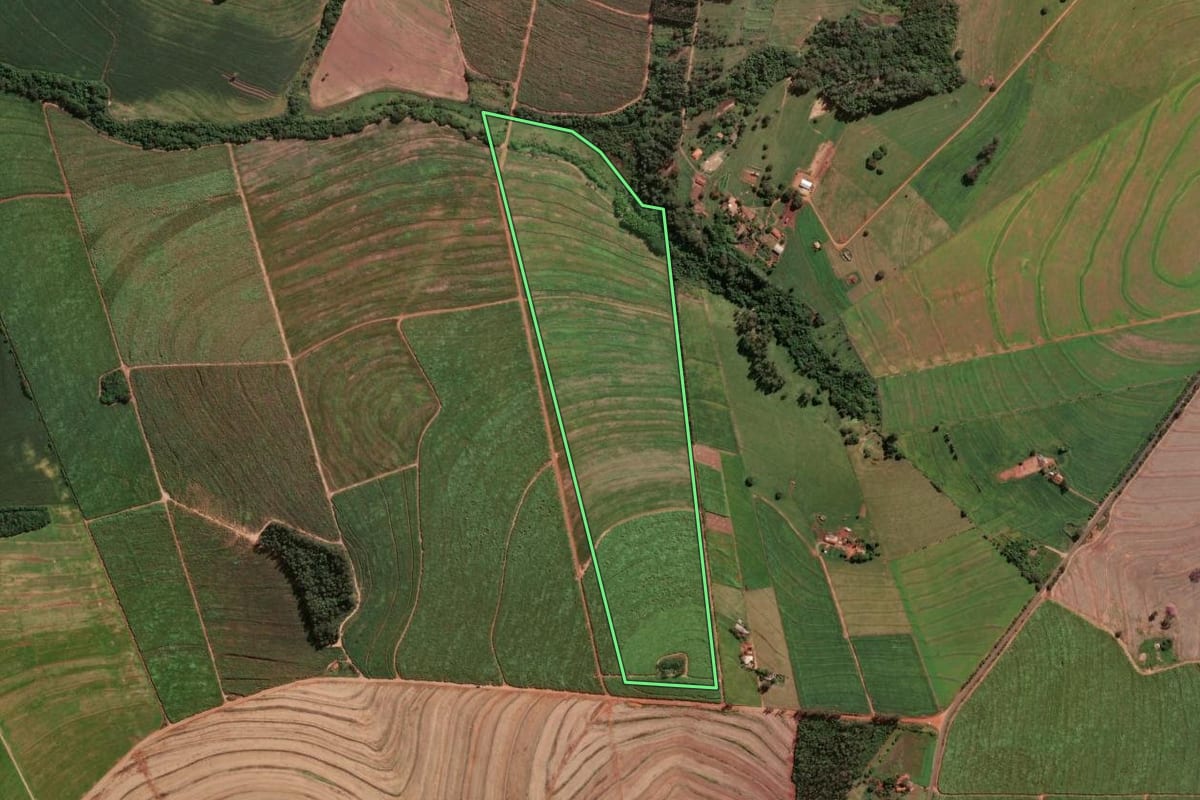 Imagem de satélite do imóvel rural em Astorga (PR), com o contorno declarado no CAR desenhado por cima.