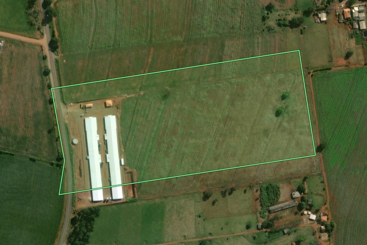 Imagem de satélite do imóvel rural em Astorga (PR), com o contorno declarado no CAR desenhado por cima.