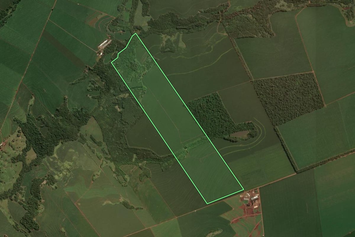 Imagem de satélite do imóvel rural em Astorga (PR), com o contorno declarado no CAR desenhado por cima.