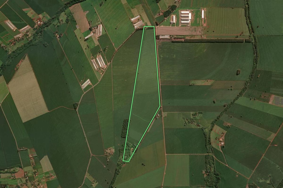 Imagem de satélite do imóvel rural em Astorga (PR), com o contorno declarado no CAR desenhado por cima.