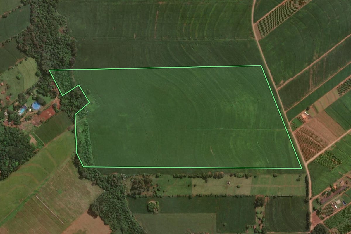 Imagem de satélite do imóvel rural em Astorga (PR), com o contorno declarado no CAR desenhado por cima.