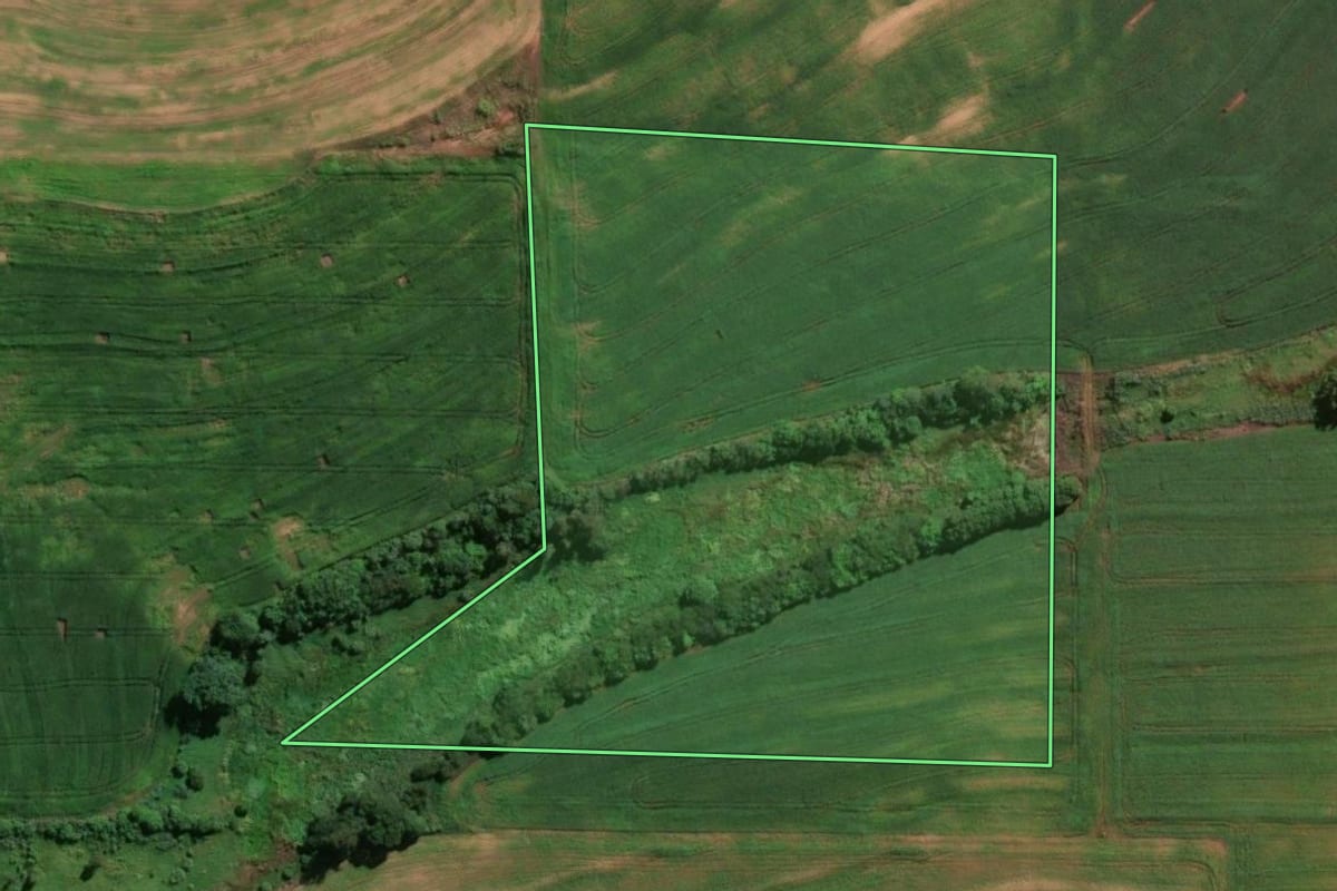 Imagem de satélite do imóvel rural em Astorga (PR), com o contorno declarado no CAR desenhado por cima.