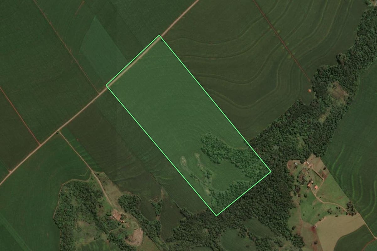 Imagem de satélite do imóvel rural em Astorga (PR), com o contorno declarado no CAR desenhado por cima.