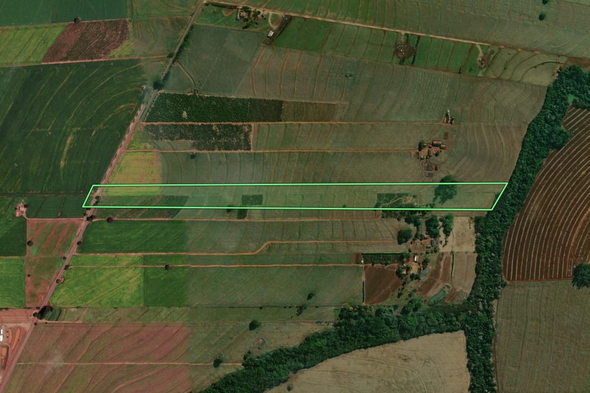 Imagem de satélite do imóvel rural em Astorga (PR), com o contorno declarado no CAR desenhado por cima.