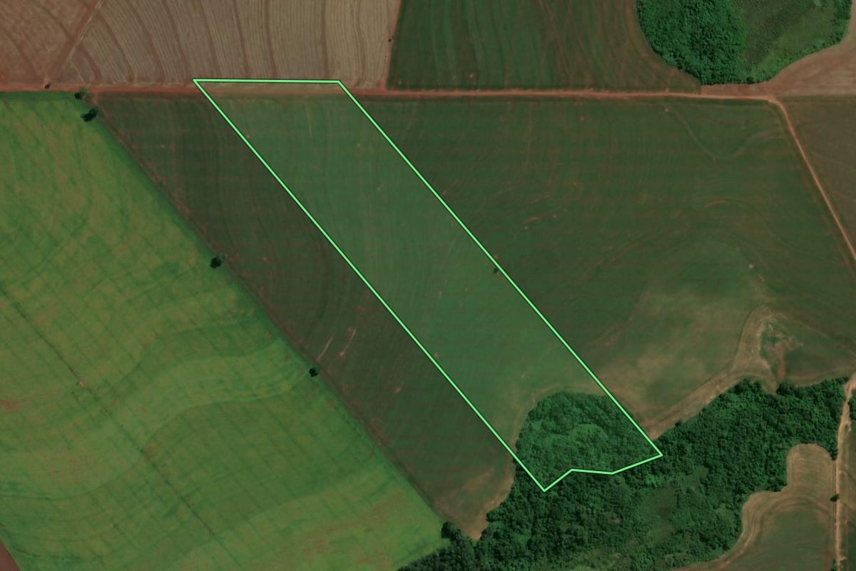 Imagem de satélite do imóvel rural em Atalaia (PR), com o contorno declarado no CAR desenhado por cima.