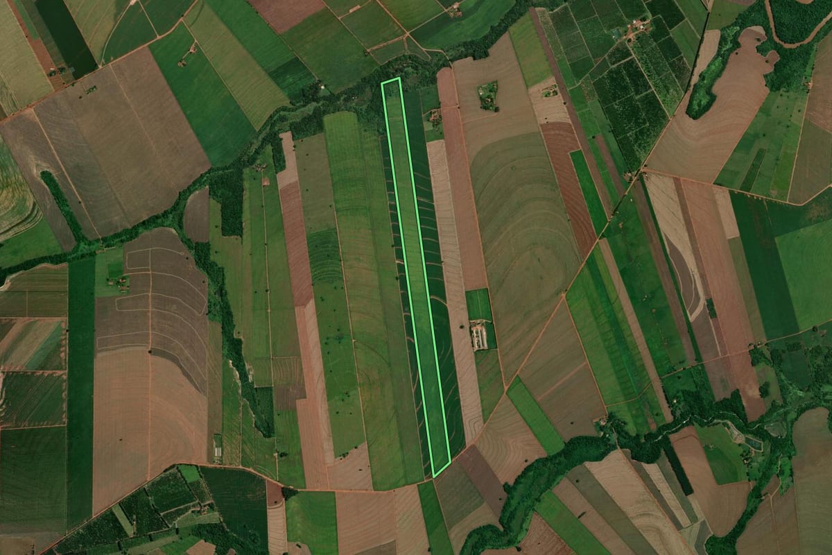 Imagem de satélite do imóvel rural em Atalaia (PR), com o contorno declarado no CAR desenhado por cima.