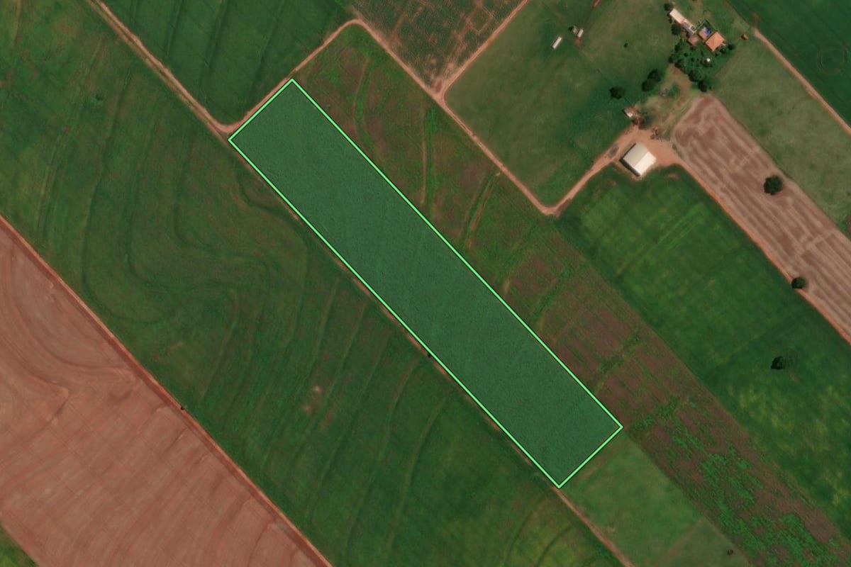 Imagem de satélite do imóvel rural em Atalaia (PR), com o contorno declarado no CAR desenhado por cima.