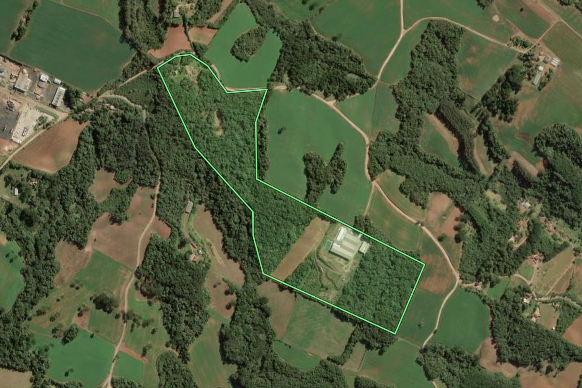 Imagem de satélite do imóvel rural em Balsa Nova (PR), com o contorno declarado no CAR desenhado por cima.