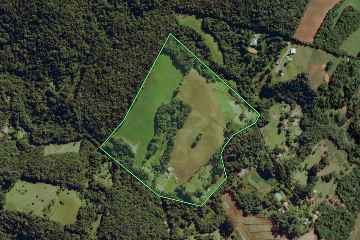 Imagem de satélite do imóvel rural em Balsa Nova (PR), com o contorno declarado no CAR desenhado por cima.
