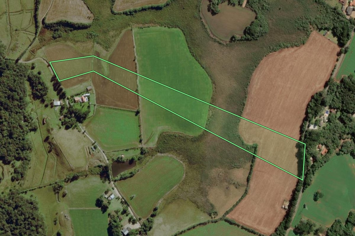 Imagem de satélite do imóvel rural em Balsa Nova (PR), com o contorno declarado no CAR desenhado por cima.