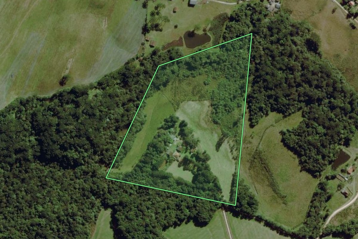 Imagem de satélite do imóvel rural em Balsa Nova (PR), com o contorno declarado no CAR desenhado por cima.