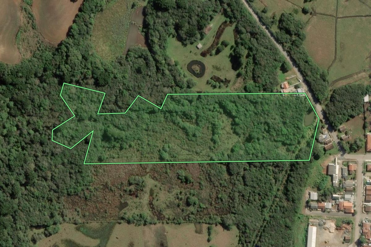 Imagem de satélite do imóvel rural em Balsa Nova (PR), com o contorno declarado no CAR desenhado por cima.