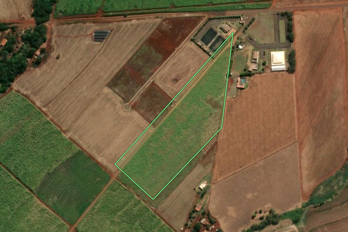 Imagem de satélite do imóvel rural em Bandeirantes (PR), com o contorno declarado no CAR desenhado por cima.
