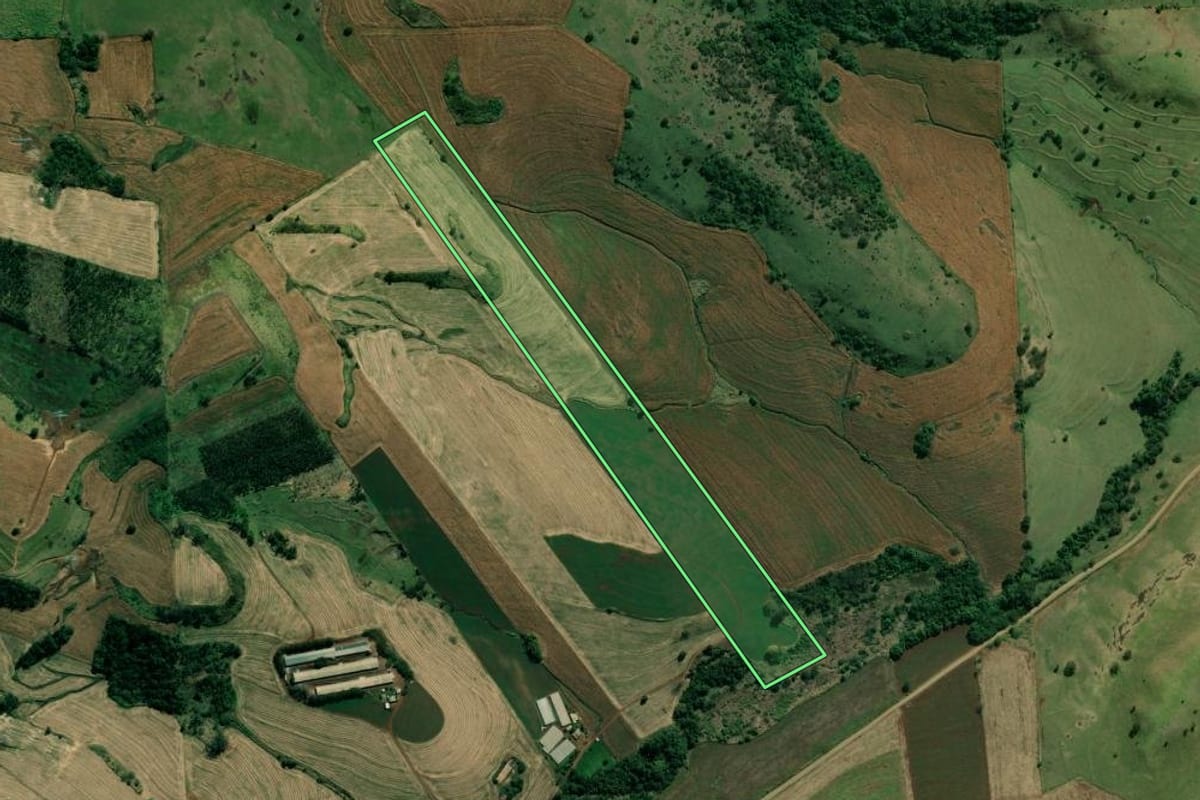 Imagem de satélite do imóvel rural em Bandeirantes (PR), com o contorno declarado no CAR desenhado por cima.