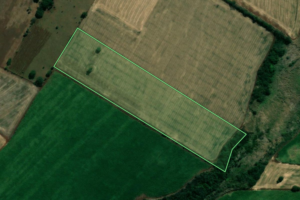 Imagem de satélite do imóvel rural em Bandeirantes (PR), com o contorno declarado no CAR desenhado por cima.
