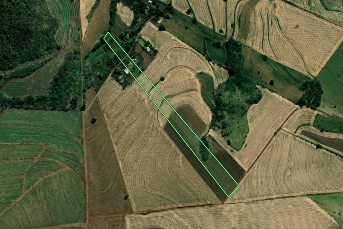 Imagem de satélite do imóvel rural em Bandeirantes (PR), com o contorno declarado no CAR desenhado por cima.