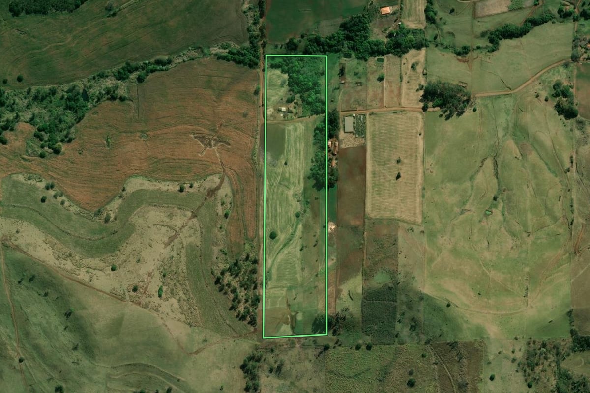 Imagem de satélite do imóvel rural em Bandeirantes (PR), com o contorno declarado no CAR desenhado por cima.
