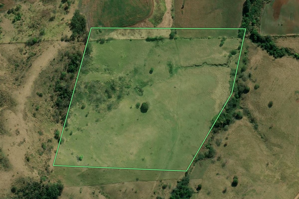 Imagem de satélite do imóvel rural em Bandeirantes (PR), com o contorno declarado no CAR desenhado por cima.