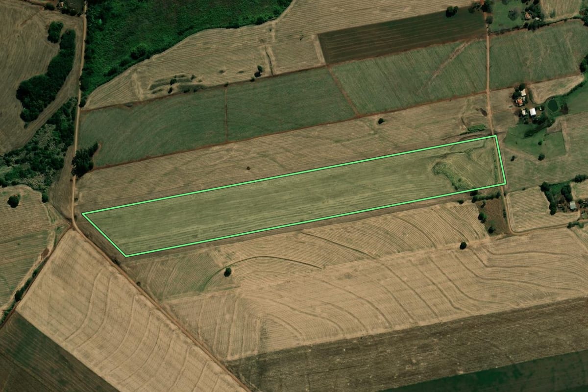 Imagem de satélite do imóvel rural em Bandeirantes (PR), com o contorno declarado no CAR desenhado por cima.