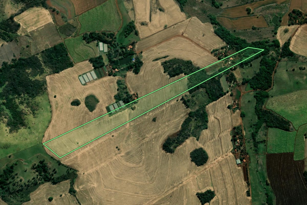 Imagem de satélite do imóvel rural em Bandeirantes (PR), com o contorno declarado no CAR desenhado por cima.
