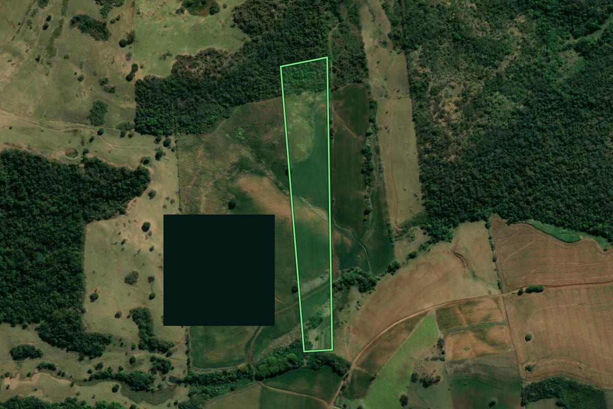 Imagem de satélite do imóvel rural em Bandeirantes (PR), com o contorno declarado no CAR desenhado por cima.