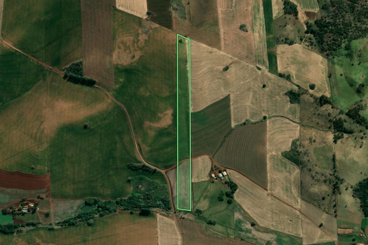 Imagem de satélite do imóvel rural em Bandeirantes (PR), com o contorno declarado no CAR desenhado por cima.