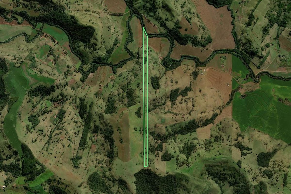 Imagem de satélite do imóvel rural em Barbosa Ferraz (PR), com o contorno declarado no CAR desenhado por cima.