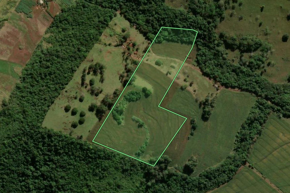 Imagem de satélite do imóvel rural em Barbosa Ferraz (PR), com o contorno declarado no CAR desenhado por cima.