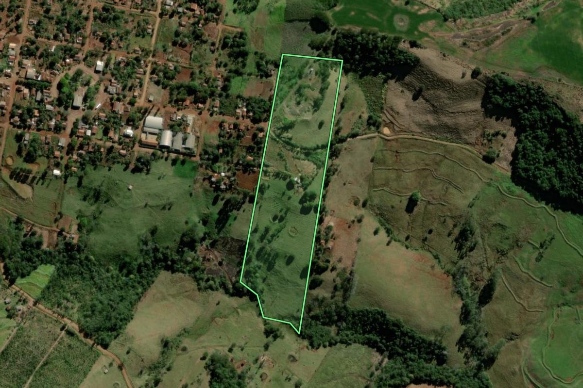 Imagem de satélite do imóvel rural em Barbosa Ferraz (PR), com o contorno declarado no CAR desenhado por cima.