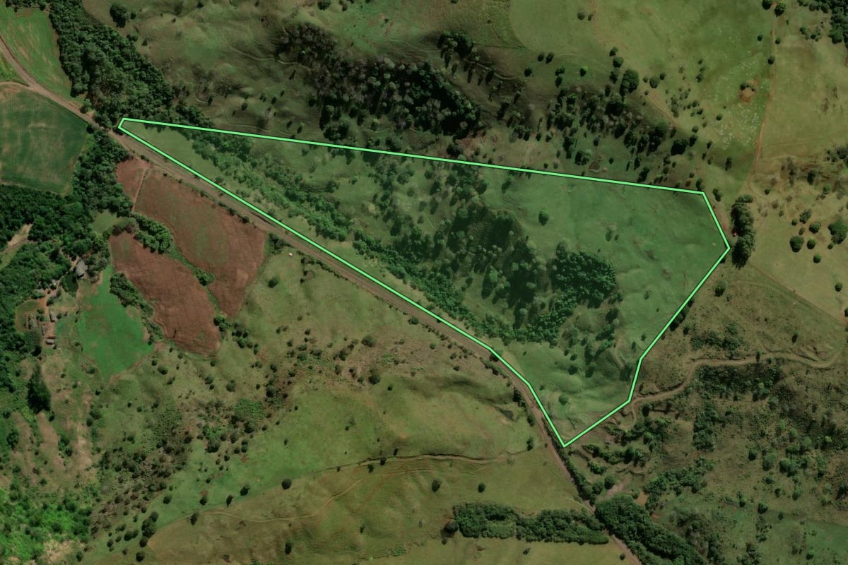 Imagem de satélite do imóvel rural em Barbosa Ferraz (PR), com o contorno declarado no CAR desenhado por cima.