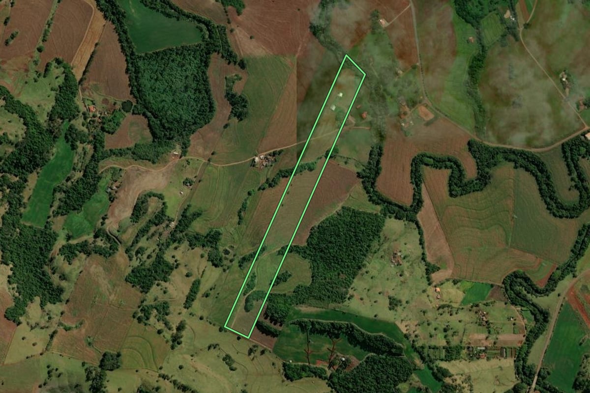 Imagem de satélite do imóvel rural em Barbosa Ferraz (PR), com o contorno declarado no CAR desenhado por cima.