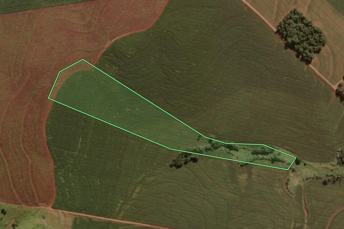 Imagem de satélite do imóvel rural em Barbosa Ferraz (PR), com o contorno declarado no CAR desenhado por cima.
