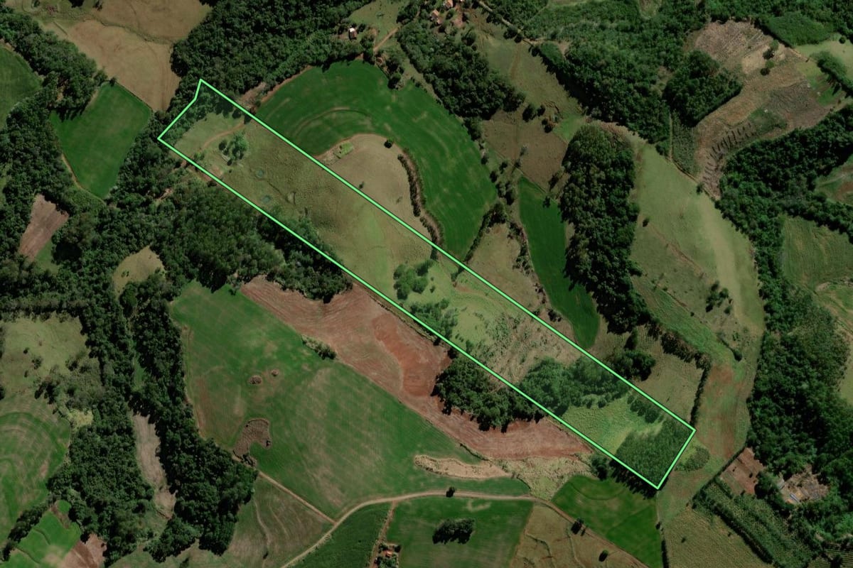 Imagem de satélite do imóvel rural em Barbosa Ferraz (PR), com o contorno declarado no CAR desenhado por cima.