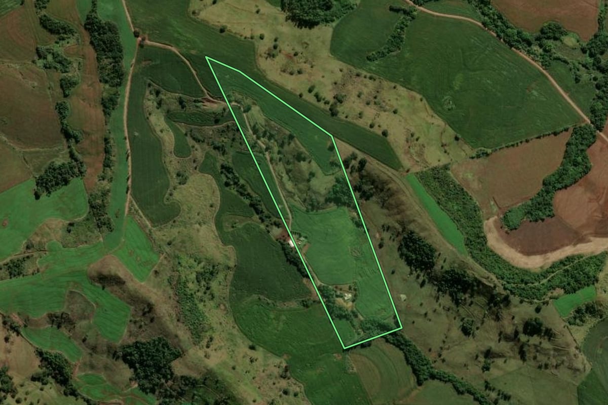 Imagem de satélite do imóvel rural em Barbosa Ferraz (PR), com o contorno declarado no CAR desenhado por cima.
